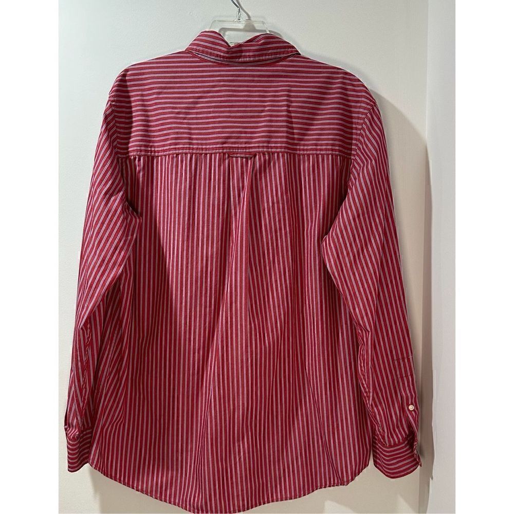 Chaps Easy Care men’s long sleeve red blue stripe dress shirt size L #27-0694 - Picture 2 of 6